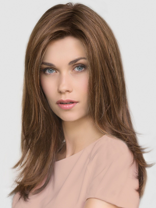 Perücke Glamour Mono Part: langer, gestufter Haarfall, feiner Pony, Kinotulle und unsichtbarer Rand für ein natürliches Ergebnis