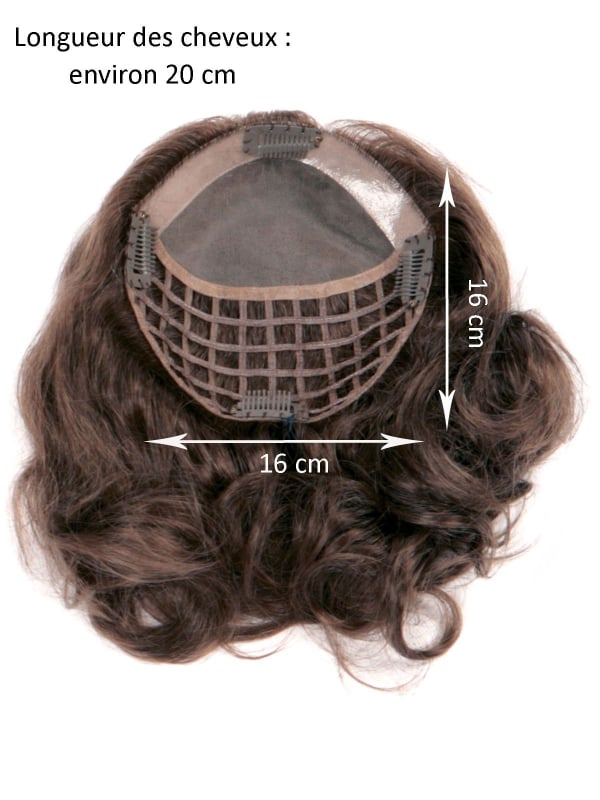 Volumateur Nancy 16x16 cm aus Echthaar Remy Hair: leichte Welle, Monofilament, rutschfestes PU und Clips für ein vol