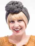 Foulard Turban Madame Grey aus dunkelgrauem Baumwollgaze, trendiger Bun-Knoten, weich und angenehm für empfindliche Kopfhaut