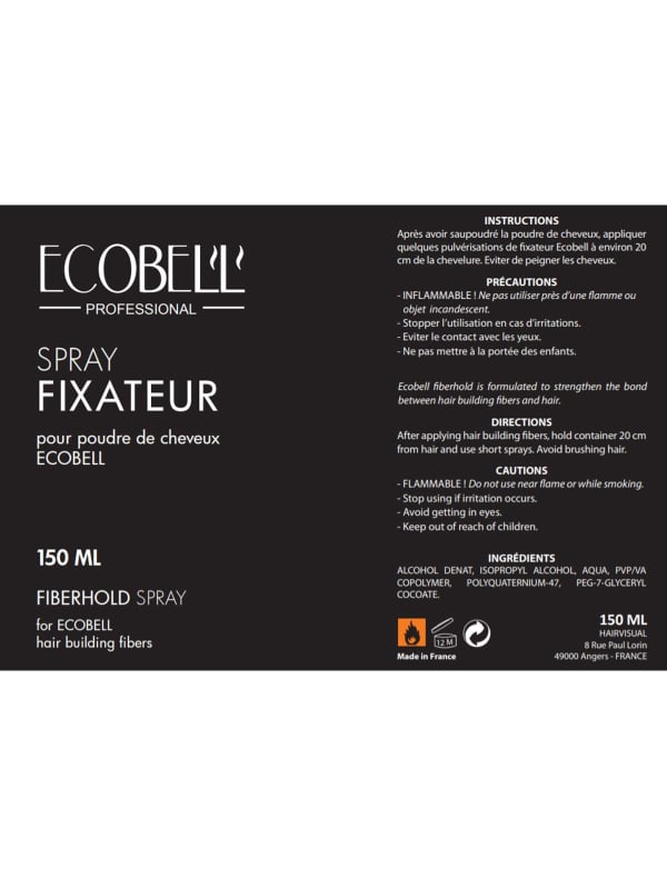 Fixier-Spray ohne Gas Ecobell 150 ml für Haarpuder: Langzeithalt, natürliches Finish ohne Verhärten.