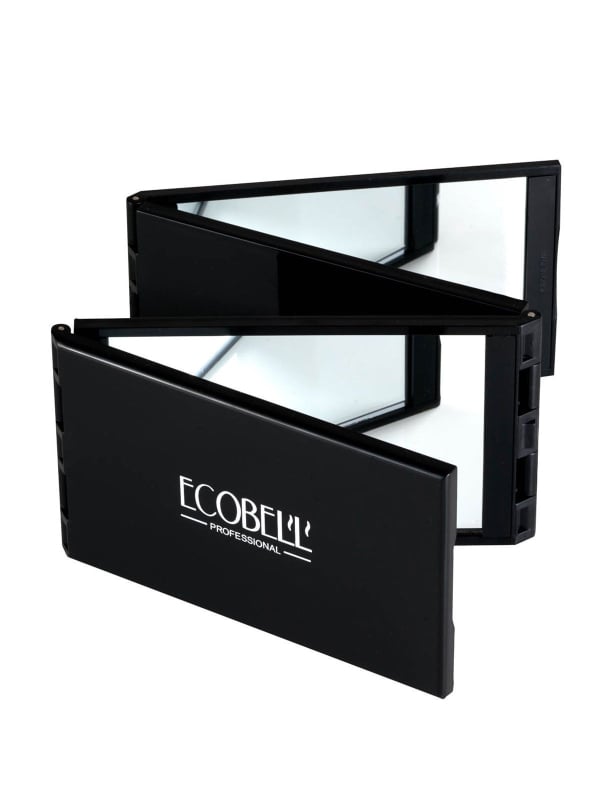 Ecobell 4-seitiger Kompaktspiegel zur Kontrolle der Oberseite und der Rückseite des Kopfes bei der Anwendung von Haarpuder.