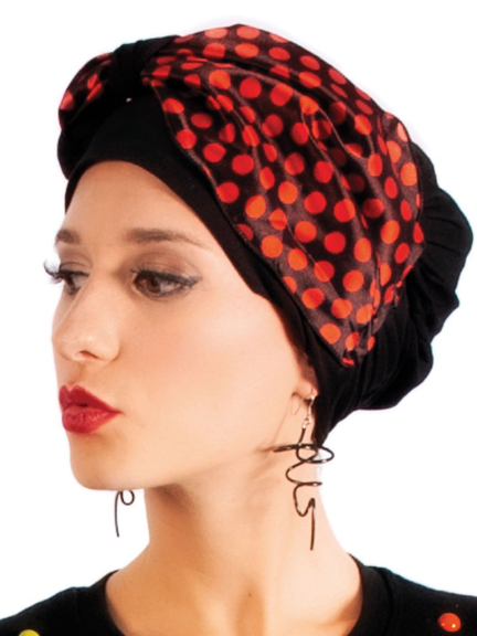 Turban Arno – farbenfrohe Muster, seidiger Stoff und ultra-weiche Haube aus Bambusfaser