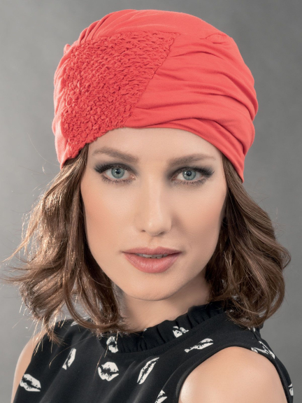 Turban Elsa aus Bambus Viskose mit seitlichem Blumenmuster
