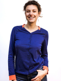 Damen-T-Shirt Cocoonea mit langen Ärmeln aus Baumwolle, Druckknopföffnungen für den Zugang zum Port-a-Cath bei der Chemotherapie