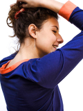 Damen-T-Shirt Cocoonea mit langen Ärmeln aus Baumwolle, Druckknopföffnungen für den Zugang zum Port-a-Cath bei der Chemotherapie
