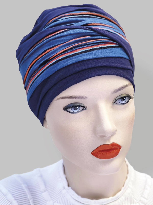 Turban Doris MMParis aus zweifarbiger Bambusfaser, Hütchen-Stil, leicht aufzusetzen für ein natürliches Volumen