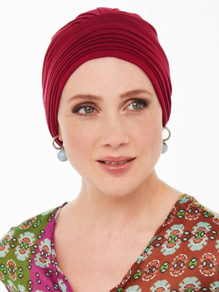 Chemo-Turban Luna Gisela Mayer aus Bambusfaser: weich, atmungsaktiv und hypoallergen, ideal bei Haarausfall.