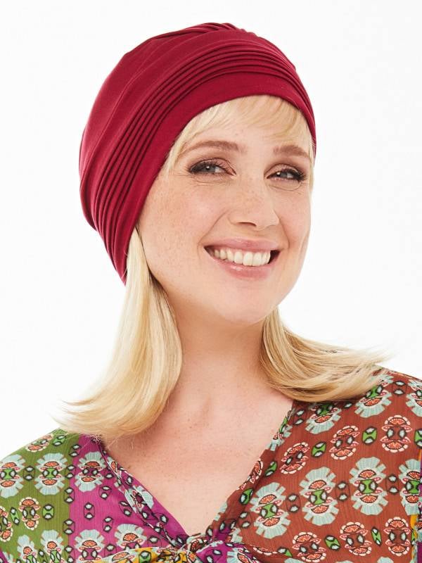 Chemo-Turban Luna Gisela Mayer aus Bambusfaser: weich, atmungsaktiv und hypoallergen, ideal bei Haarausfall.