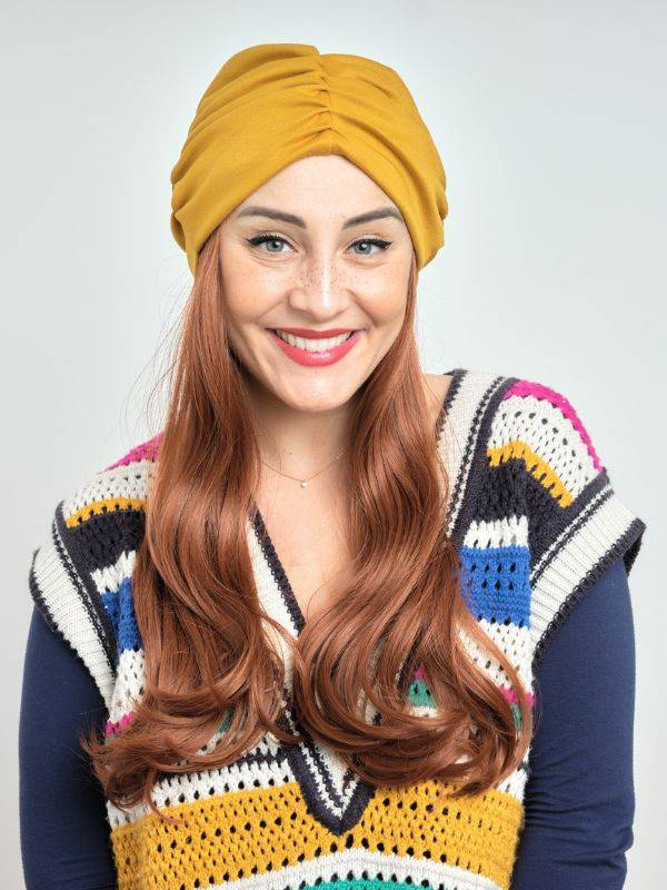 Lange wellige Haarkrone Les Franjynes aus Premium-Kunstfaser, zu tragen unter Turban, Kopftuch oder Mütze
