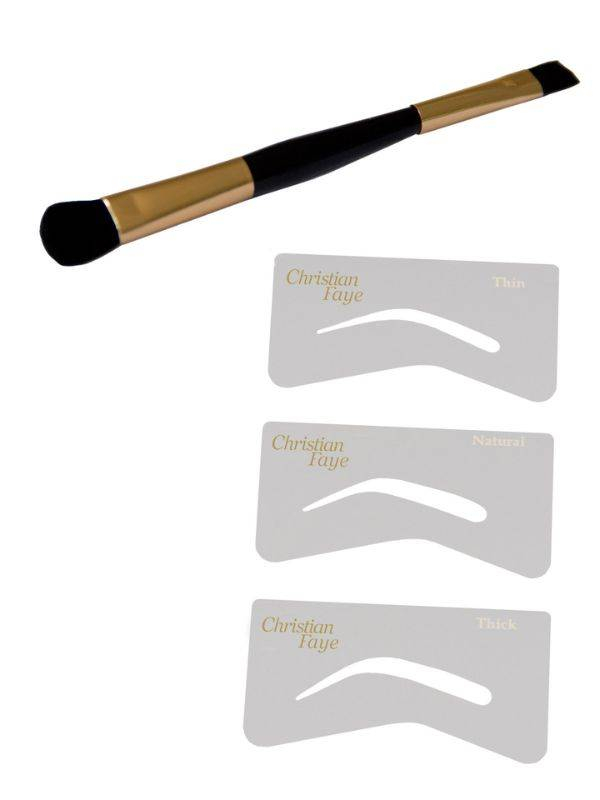 Christian Faye Augenbrauen-Make-up-Set: 24h wasserfestes Puder, Schablonen und Pinsel für ein natürliches Ergebnis, auch für emp