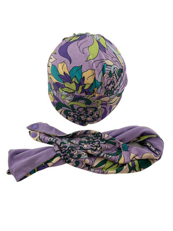 Set Anea Gisela Mayer: Haube + Stirnband mit Druckknöpfen, elegante Muster, weiche Viskose für einen natürlichen und komfortable