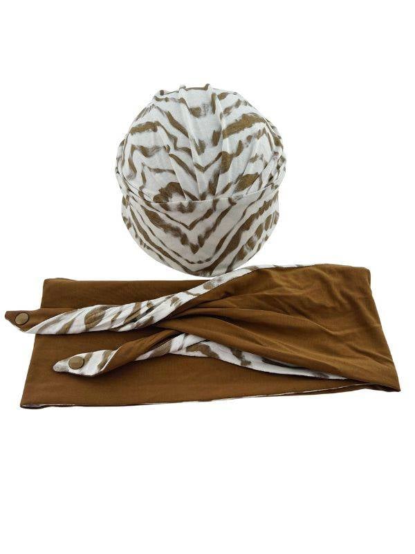 Set Anea Gisela Mayer: Haube + Stirnband mit Druckknöpfen, elegante Muster, weiche Viskose für einen natürlichen und komfortable