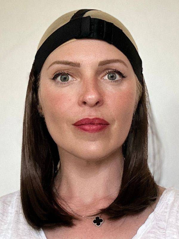 Haarkrone Krownie Bikiwig aus Thermofaser 180°C, natürlicher Blunt-Bob-Effekt, ideal unter Turban, Mütze oder Hut