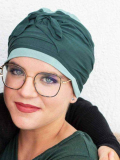 Turban Elsa MM Paris zweifarbig aus Bambusfaser, leicht, UV-Schutz und hypoallergen, diskreter und atmungsaktiver Komfort.