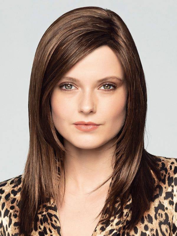 Perücke Duo Ava Lace Part Gisela Mayer: langer Stufenschnitt, Strähne seitlich, Mix aus 30% Remy-Haar und Thermofaser 120°C