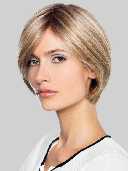 Duo Fiber Shyla — elegante Kurzhaarperücke, seitliche Strähne, 30% Echthaar, handgefertigte Montur