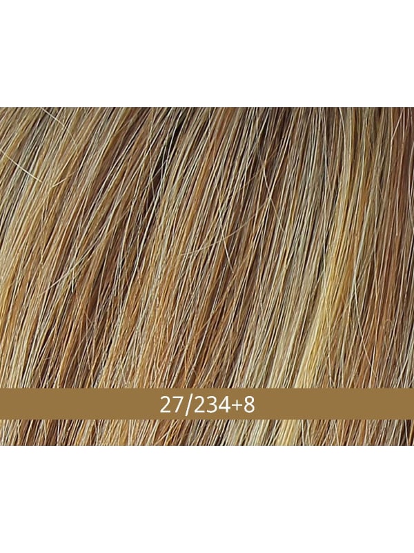 Perücke Duo Yuri Mono Gisela Mayer: mittellanger Stufencarré, gerader Pony, natürliches Volumen, Thermofasern und 30% Remy Hair.
