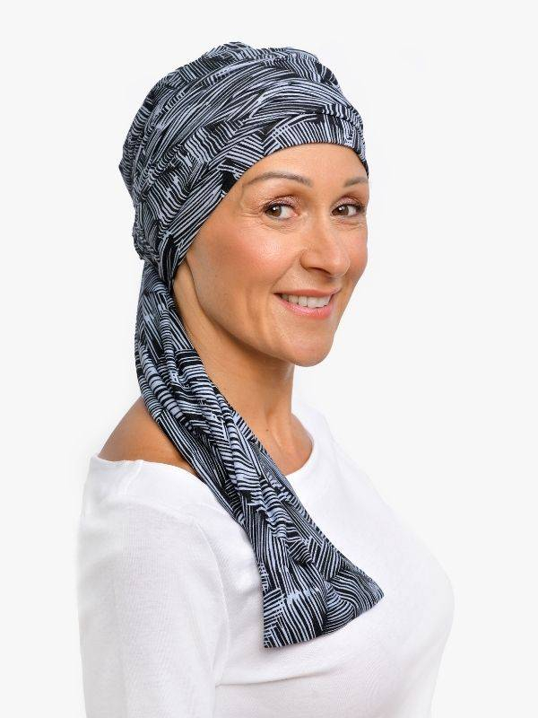 Turban Liz Rosette La Vedette aus Viskose, auf Mütze befestigtes Tuch: rutschfester Halt, vielfältige Knottechniken, sanft zur K