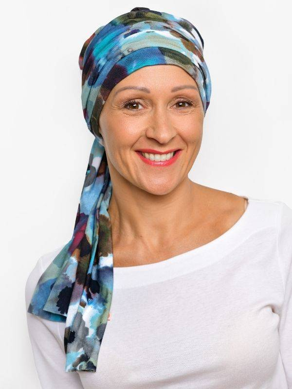 Turban Liz Rosette La Vedette aus Viskose, auf Mütze befestigtes Tuch: rutschfester Halt, vielfältige Knottechniken, sanft zur K