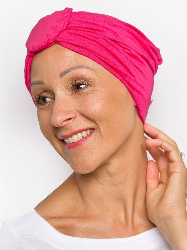 Chemo-Mütze Sophia Rosette La Vedette: Turban mit Schlaufe, natürliches Volumen, weiche und atmungsaktive Viskose, ganztägiger H