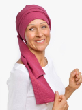 Chemo-Turban Hannah Rosette La Vedette aus luftigem Baumwollgaze, vorgeformte Basis, komfortabel und leicht zu binden
