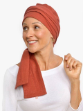 Chemo-Turban Hannah Rosette La Vedette aus luftigem Baumwollgaze, vorgeformte Basis, bequem und einfach zu binden