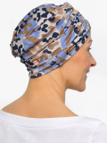 Chemo-Mütze Marlene Printed Rosette La Vedette aus Viskose, nahtlos, Volumeneffekt, sanft für empfindliche Kopfhaut