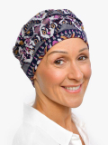 Chemotherapie-Mütze Marlene Printed Rosette La Vedette aus Viskose, nahtlos, Volumeneffekt, sanft zur empfindlichen Kopfhaut