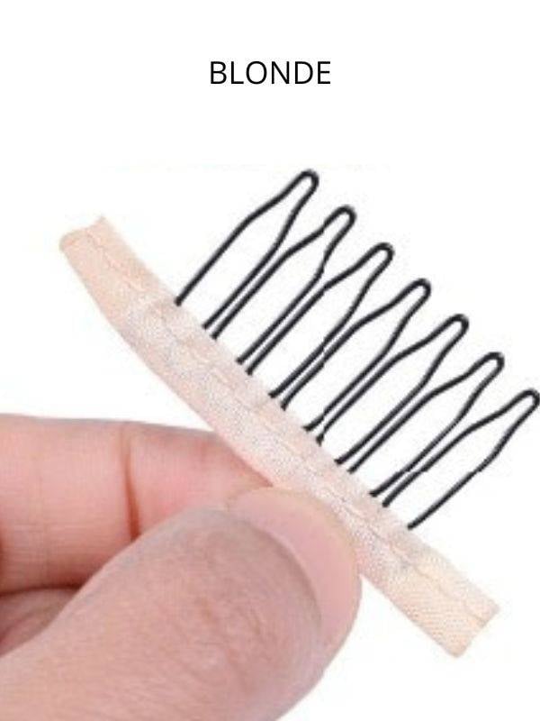 Einnähkämme x4 für Perücke oder Haarverdichter: rutschfeste Zähne, komfortabler Halt, verschiedene Farben passend zur Mütze
