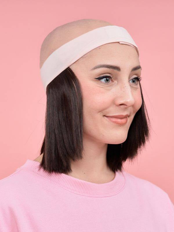 2-in-1-Haarkrone im Bob-Schnitt: hitzebeständiger synthetischer Nacken, verstellbares Stirnband für Turban, Tuch oder Mütze