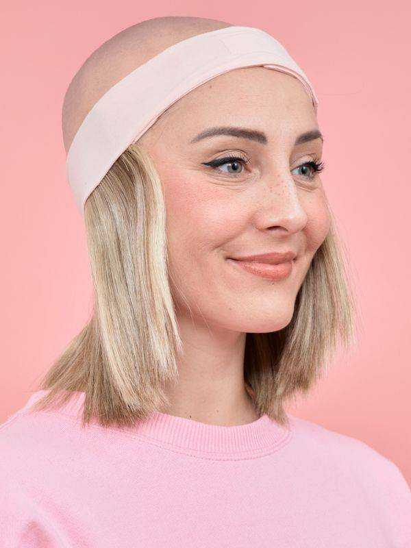Haarkranz im Quadrat-Schnitt 2-in-1: hitzebeständiger synthetischer Nackenbereich, verstellbares Stirnband für Turban, Tuch oder