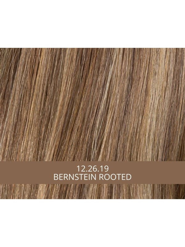 Perücke Turn Mono Part: kurzer lockiger Schnitt, natürliches Volumen, Rooted-Effekt (dunkle Ansätze) oder Mix-Effekt (Balayage).