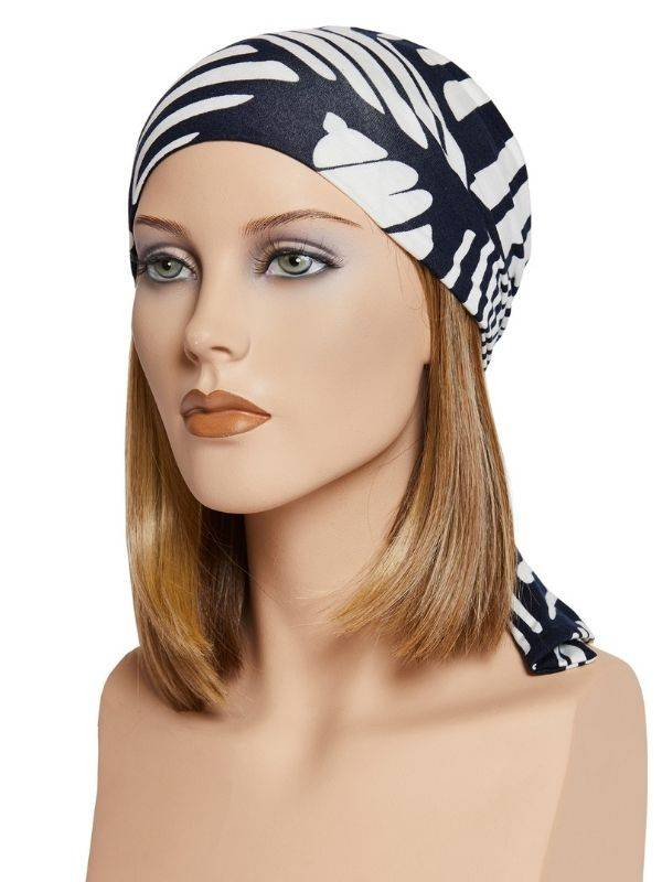 Turban Madrid Printed Gisela Mayer, Chemo-Turban-Tuch aus weicher Viskose mit Muster, bequem und leicht zu knoten.