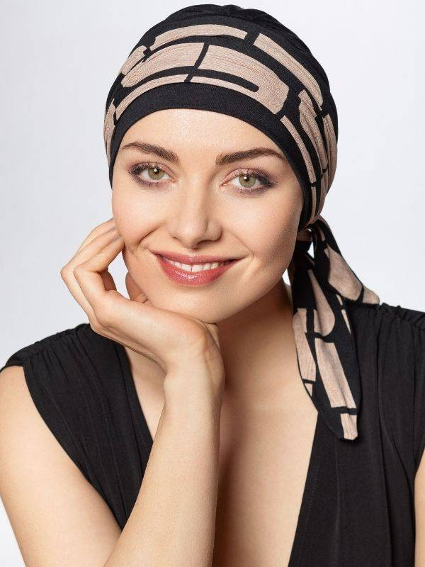 Turban Set Pia Gisela Mayer: weiche und atmungsaktive Bambousmütze mit Viskose-Stirnband zum Binden, ideal bei Chemotherapie ode