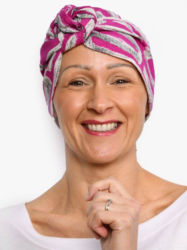 Chemo-Turban Audrey Rosette La Vedette, wendbares Halstuch aus Baumwolle-Viskose, bequem und atmungsaktiv, einfache Knotentechni