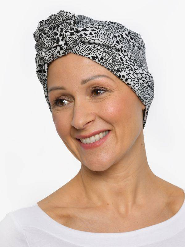 Chemo-Turban Audrey Rosette La Vedette, wendbares Halstuch aus Baumwolle-Viskose, bequem und atmungsaktiv, einfache Knotentechni