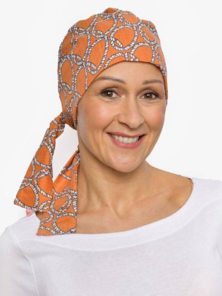 Chemo-Kopftuch Audrey, vorgeformt und wendbar, Baumwolle/Viskose, sommerliche Farben