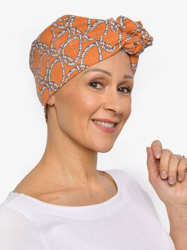 Chemo-Turban Audrey Rosette La Vedette, wendbares Tuch aus Baumwolle-Viskose, komfortabel und atmungsaktiv, einfache Knotung im 