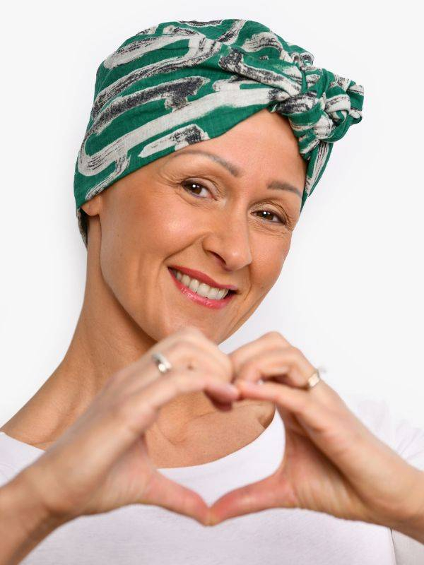 Chemo-Turban Audrey Rosette La Vedette, wendbares Tuch aus Baumwolle-Viskose, komfortabel und atmungsaktiv, einfache Knotung im 