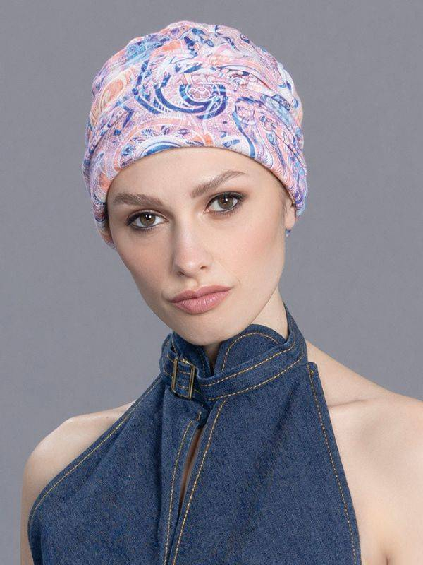 Chemo-Turban Meral Ellen Wille, leicht aufzusetzende Mütze mit femininen Mustern, ideal während Chemotherapie oder Strahlenthera
