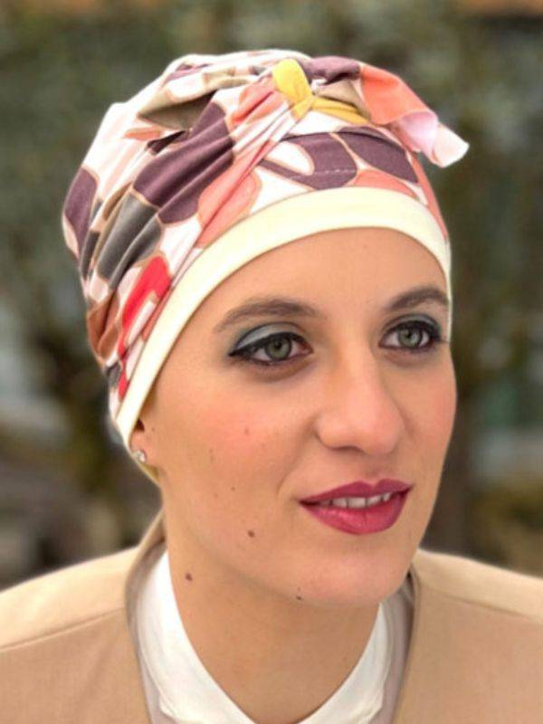 Turban Elsa MM Paris zweifarbig aus Bambusfaser, leicht, UV-Schutz und hypoallergen, dezenter und atmungsaktiver Tragekomfort.