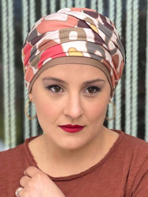 Turban Nadia MMParis zweifarbig: weiche gefaltete Mütze mit Bindeband, sommerlicher und komfortabler Stil