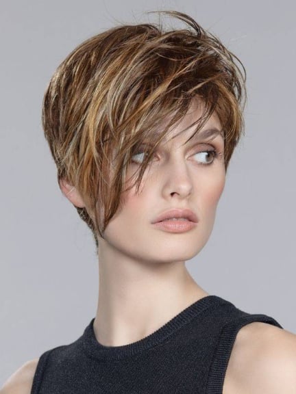 Disc Mono Part Perücke - asymmetrischer Schnitt mit dunklen Wurzeln und Balayage