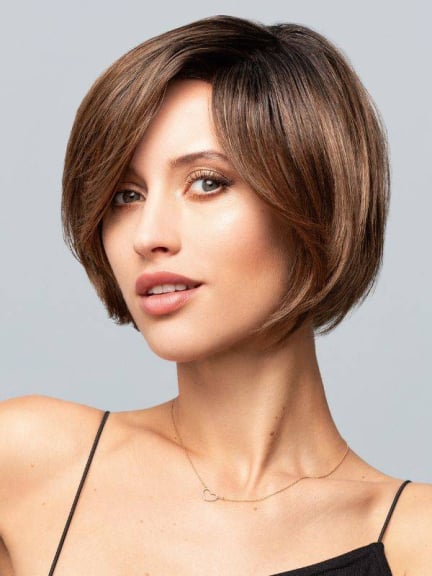 Eve Mono Part — Elegante mittellange Bob-Perücke, seitliche Strähne aus natürlicher Kunstfaser