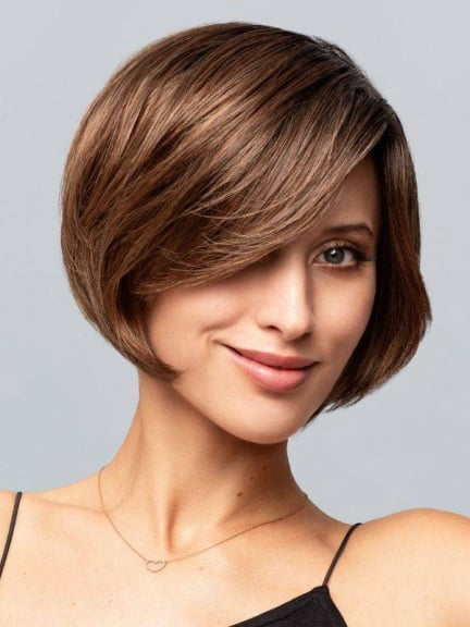 Eve Mono Part — Elegante mittellange Bob-Perücke, seitliche Strähne aus natürlicher Kunstfaser