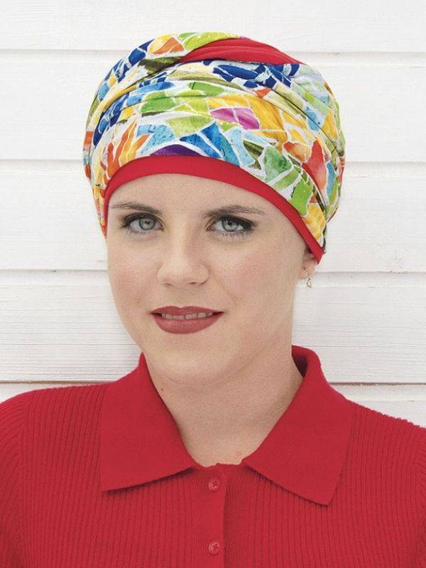 Turban Nadia MMParis mit weicher Plissee-Haube und zweifarbigem Band, leicht zu binden, natürlicher und bequemer Stil
