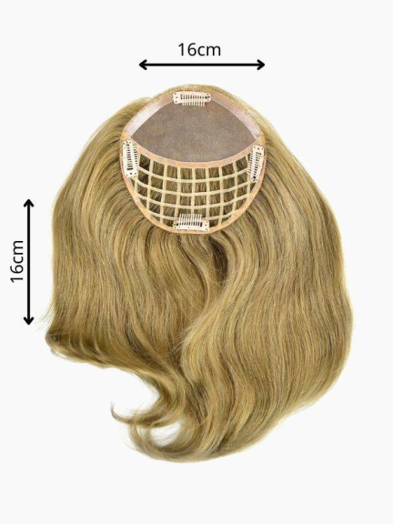 Haarteilverdichtung Nancy 16x16 cm, natürliche Wellen aus 100% Remy Hair, integrierte Clips und rutschfester P.U.-Halt