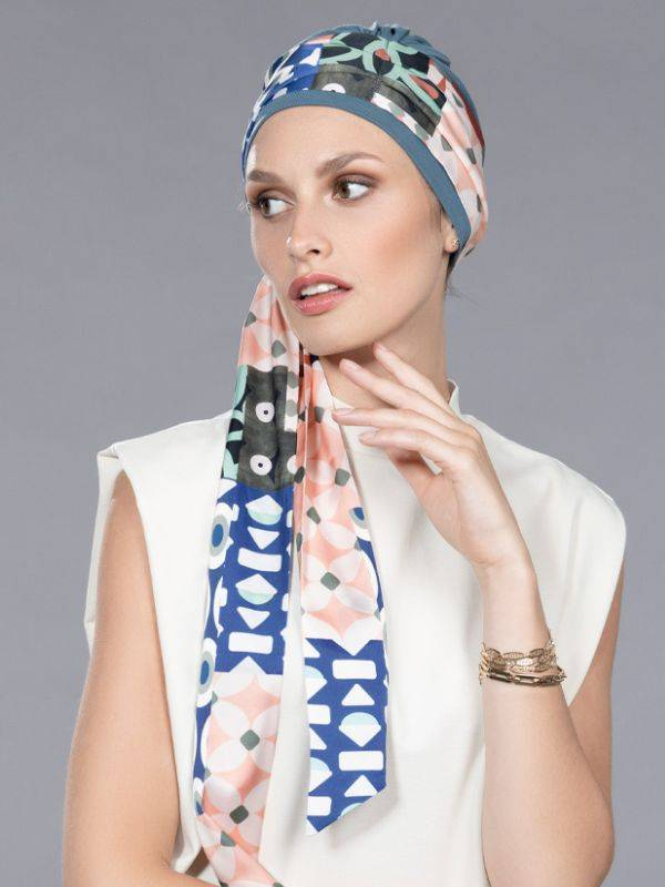 Chemo-Turban Una Ellen Wille aus Viskose, lange Bänder zum Knoten, lebhafte Farben
