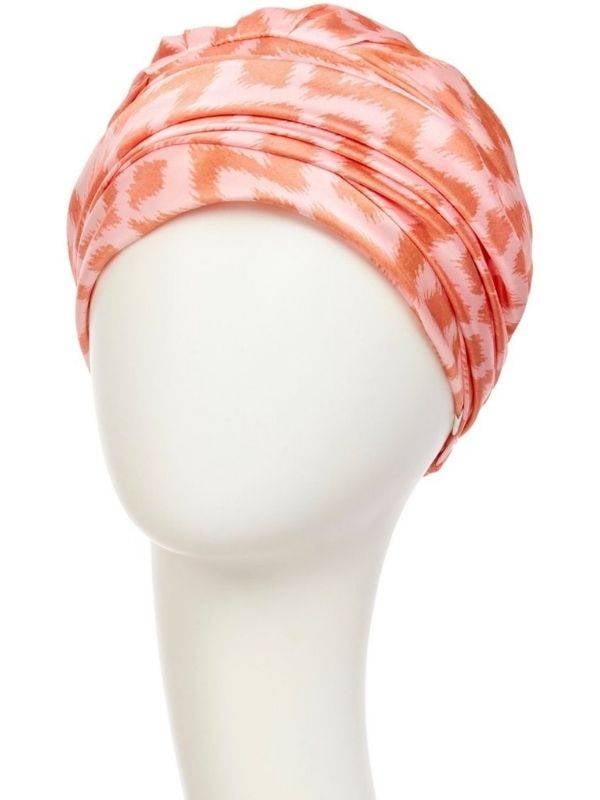 Turban-Mütze Boho Christine Headwear: Falteneffekt, Polyesterschleier und Bambus-Viskose-Futter, leicht und bequem.