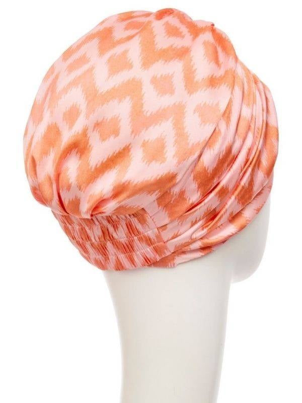 Turban-Mütze Boho Christine Headwear: Falteneffekt, Polyesterschleier und Bambus-Viskose-Futter, leicht und bequem.